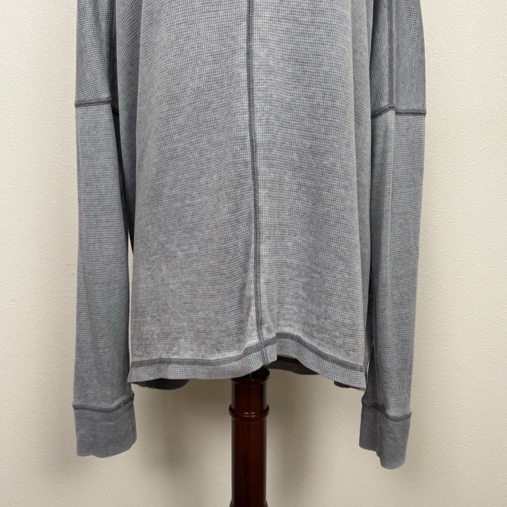 Lucky Brand Top Womens XL Gray Tunic Waffle Knit Burnout Cowl Stretchy Lounge‎ - Picture 3 of 13